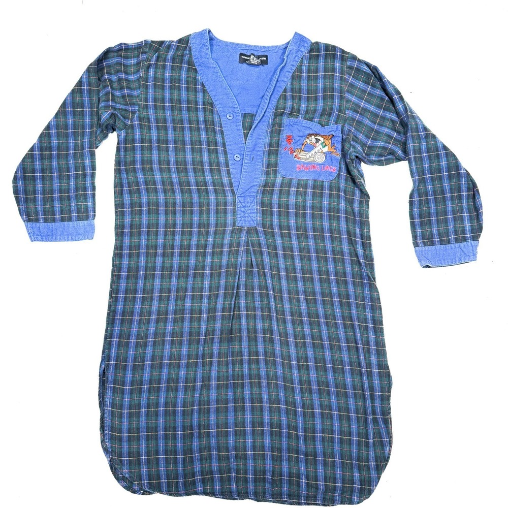 Vintage Warner Bros Studio Store Taz Tasmanian Nightgown Womens S/M Green Plaid